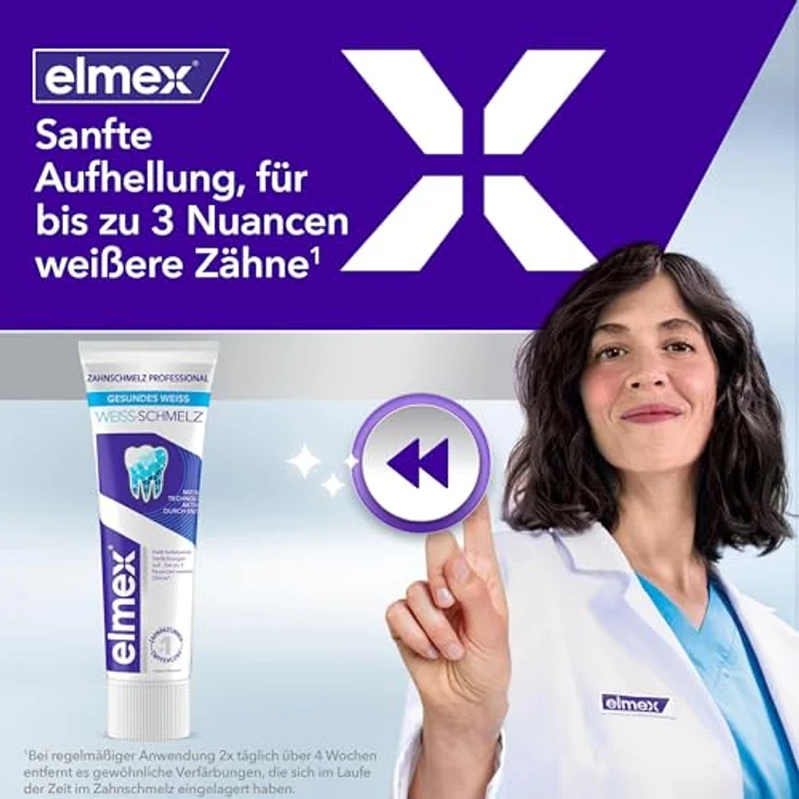 elmex Zahnpasta Opti-Schmelz Professional Weiss-Schmelz, 75ml - Remineralisierung, bis zu 3 Nuancen weißere Zähne, stark gegen Verfärbungen – Bild 3