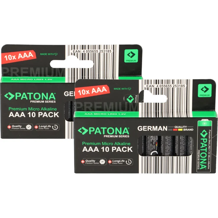 PATONA Premium 20x AAA Batterien (2x10er) Pack, 1,5V Alkaline, konstante Leistung für vielseitige Anwendungen