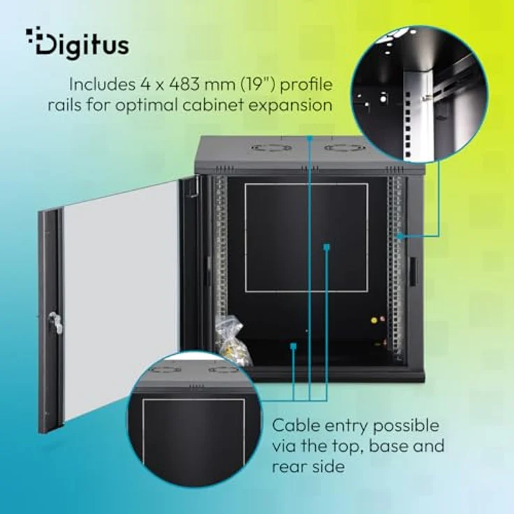 DIGITUS Wandgehäuse Dynamic-N Serie, 12HE unmontiert, 600x450 mm, schwarz, 19 Zoll Rack – Bild 5