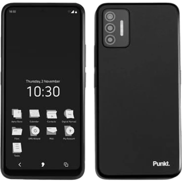 Punkt. MC02 5G Secure Phone, Smartphone mit Apostrophy OS, Integriertes VPN, Datenschutz und Digitale Sicherheit, 128 GB Speicher, 6 GB RAM, Dual SIM, Unlocked - Schwarz