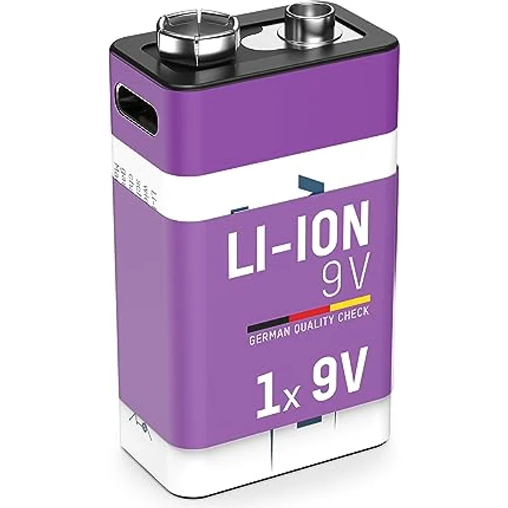 ANSMANN 1x 9V E-Block Akku Li-Ion mit USB Typ-C Anschluss, wiederaufladbar über USB-C/Hohe Leistung von 9 Volt & 400 mAh/Geeignet für Rauchmelder, Fernsteuerung, Spielzeug, Funkgeräte – Bild 1