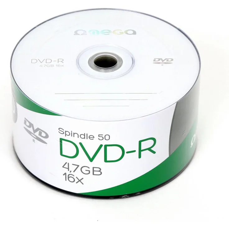 Omega DVD-R Rohlinge OMD1650S, 50er Spindel, 4,7 GB pro Disc, bis zu 16x Schreibgeschwindigkeit, Weiß/Silber/Grün