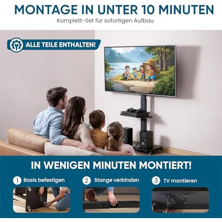Xantron TV-Stand-1Mobile, mobiler Bodenständer für TVs von 37''-75'', höhenverstellbar mit Drehfunktion und integrierten Rollen – Bild 7