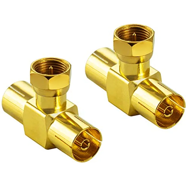 Poppstar 2X Sat TV Coax Adapter Verteiler T-Stück (1x F-Stecker auf 2X IEC Antennenbuchse) für Koaxialkabel Antennenkabel vergoldet