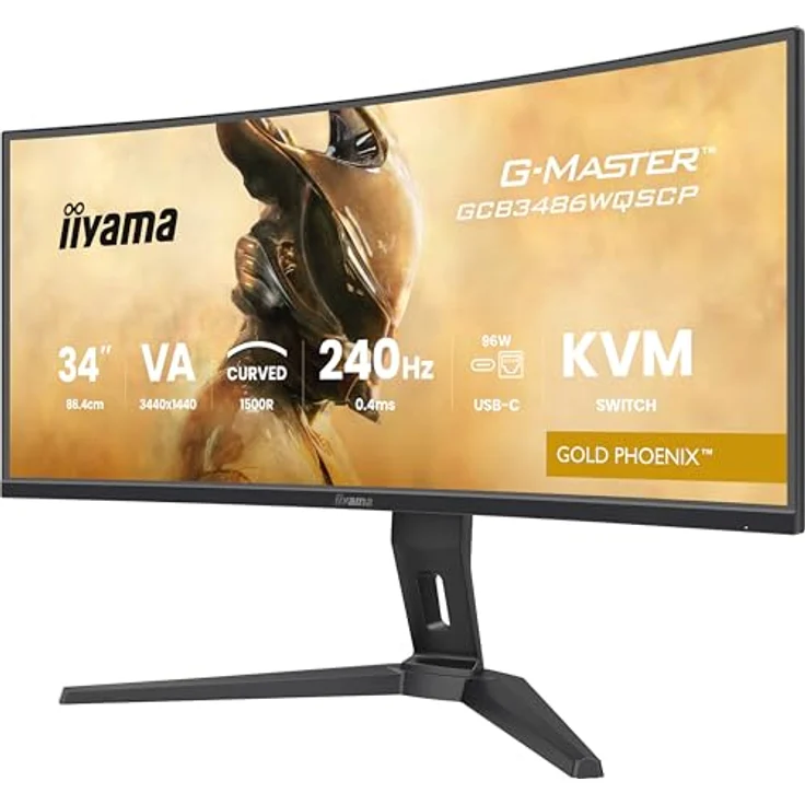 iiyama G-MASTER Gold Phoenix GCB3486WQSCP-B1, 34" Curved VA LED Gaming Monitor, 3440x1440 UWQHD, 240Hz, 0.4ms, KVM, HDR400, FreeSync Premium, höhenverstellbar – Bild 3