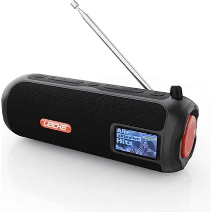 LEICKE DAB+ Radio Tube - Tragbarer Bluetooth Lautsprecher mit 10W Stereo-Sound, DAB+/FM, 4500mAh Akku, RGB-LED, Equalizer, USB-C, Micro SD/AUX, Schwarz – Bild 1