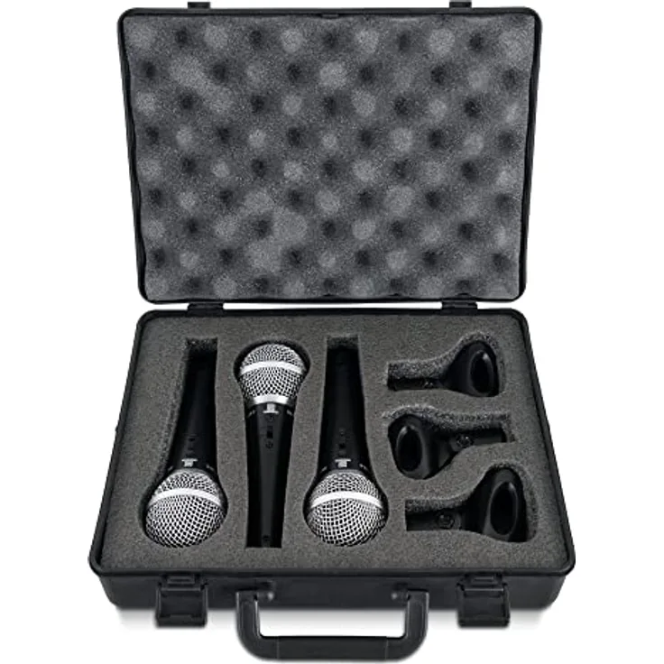 Pronomic DM-58-C Vocal Mikrofon 3er Set im Koffer - 3 dynamische Mikrofone mit Nieren-Charakteristik - Elastisch gelagerte Kapsel - Ein-/Aus-Schalter - Mikrofonklemmen - Koffer - Schwarz