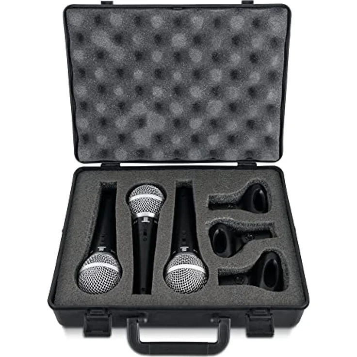 Pronomic DM-58-C Vocal Mikrofon 3er Set im Koffer - 3 dynamische Mikrofone mit Nieren-Charakteristik - Elastisch gelagerte Kapsel - Ein-/Aus-Schalter - Mikrofonklemmen - Koffer - Schwarz – Bild 1