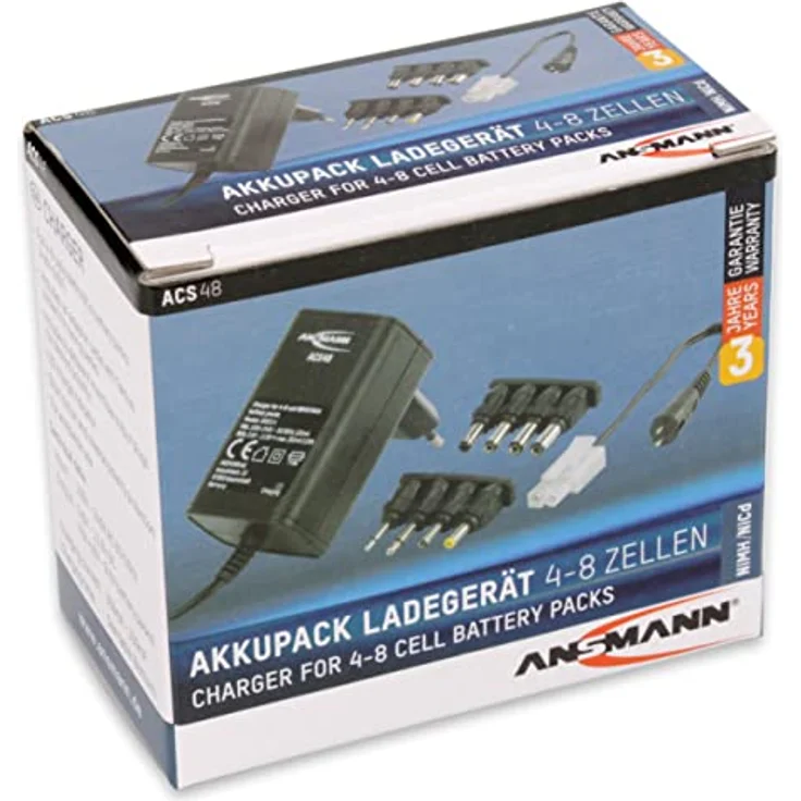 ANSMANN Akkupack Ladegerät ACS 48 - Akkuladegerät für 4-8-Zellen-NiMH-Akkus RC-Ladegerät mit 8 Steckdosen und Tamiya-Adapter zum Laden von Modellbatterien, Akkus - Preisvergleich – Bild 2