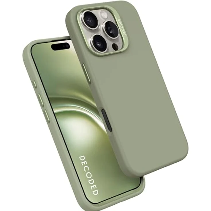 Decoded Silikon Hülle für iPhone 16 Pro Max, Antimikrobielles Material, MagSafe-kompatibel, Premium Soft-Touch, Metall Kameraschutz, Jade Grün – Bild 1