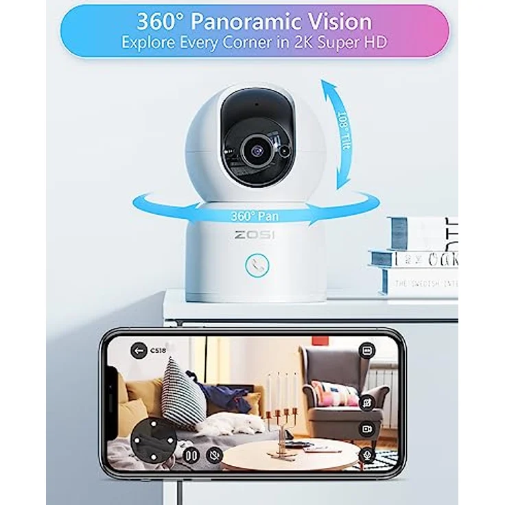ZOSI Überwachungskamera Innen, 2K 3MP Bild, 360° Schwenkbar, AI Personenerkennung, Auto-Tracking – Bild 2