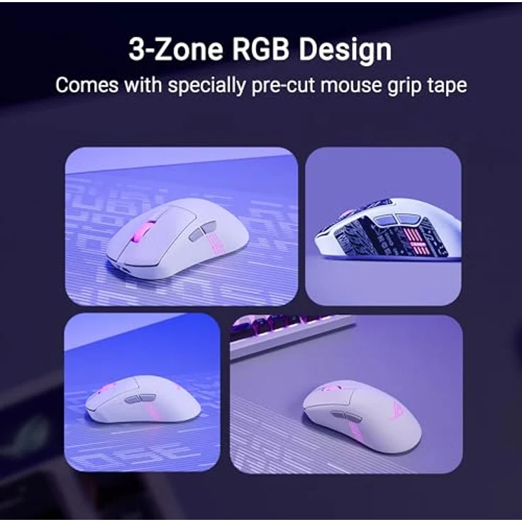 ASUS ROG Keris II Origin White, Wireless RGB Gaming-Maus mit 42.000 DPI, ROG Micro Switches II, ergonomisch, 65g leicht, Bluetooth, USB-C – Bild 3