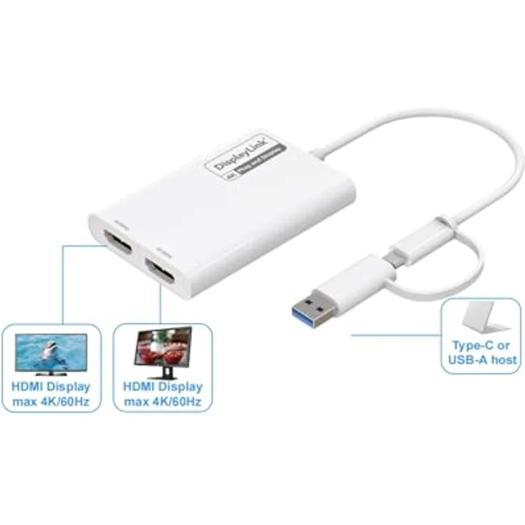 ROLINE Multi-DisplayLink Adapter USB Typ A+C, 2X HDMI, Multi-Stream 4K, kompaktes Design mit reversiblem USB-C Stecker – Bild 3