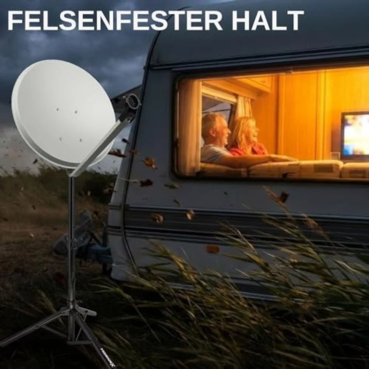 Premium X Camping SAT Stativ Aluminium 120cm Ø 35mm Schwarz - Windfestes Dreibein zur Antennenhalterung für Wohnwagen & Balkon, inkl. Heringen, leicht und platzsparend zusammenklappbar – Bild 4
