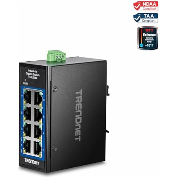 TRENDnet 8-Port Industrial Gigabit DIN-Rail Mini Switch, TI-GLC80, Extreme Temperatur IP30, 16Gbps Switch-Kapazität, Schwarz – Bild 3