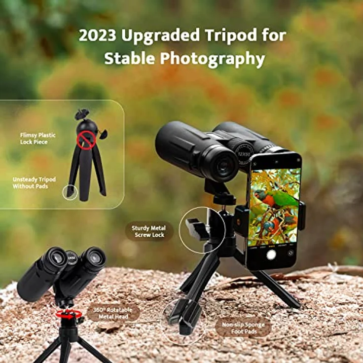 Usogood 12 x 50 Fernglas für Erwachsene, wasserdichtes Kompaktfernglas mit Stativ und Smartphone-Adapter für Vogelbeobachtung, Wandern und Reisen – Bild 4