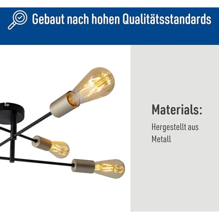Näve Leuchten - Deckenleuchte Modo 6-flammig aus Metall - E27-Fassung (max. 40W) - Schwarz und Gold, 54,5 cm – Bild 4