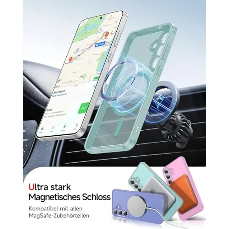 LeYi Magnetische Handyhülle für Samsung Galaxy S25 FE 4G/5G, Militärschutz, Mattes Durchscheinendes Minzgrün, 2 Stück Schutzfolie – Bild 3