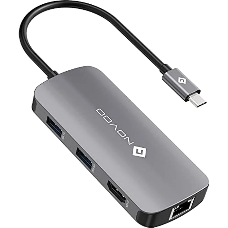 NOVOO Mulitport USB C Hub Adapter USB C auf USB x 4, 100 W PD Ladeanschluss, 4 K HDMI, RJ45 Ethernet, 7 in 1 USB C Adapter kompatibel mit MacBook Pro MacBook Air NVHUB1R7PDNS – Bild 1