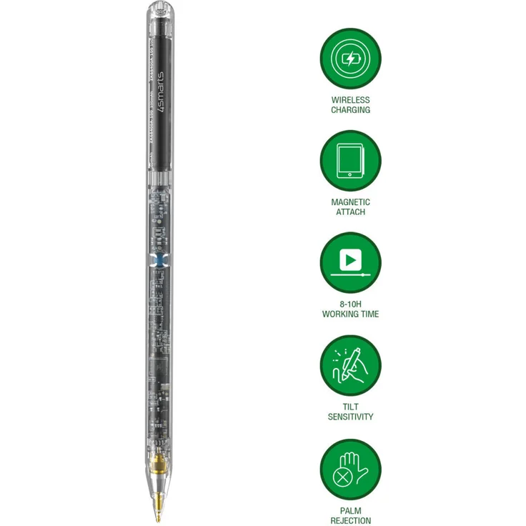 4Smarts Active Stylus Pencil Pro Lucid, Transparenter Eingabestift für iPad mit hoher Präzision und ergonomischem Design