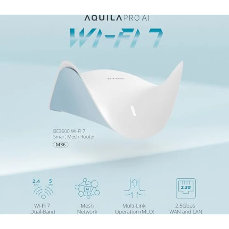 D-Link M36 BE3600 Wi-Fi 7 Smart Mesh Router, Dual-Band 3600 Mbps, KI-gesteuertes Mesh-WLAN, Multi-Link Operation, 2.5GbE-Anschlüsse, erweiterte Sicherheit – Bild 3