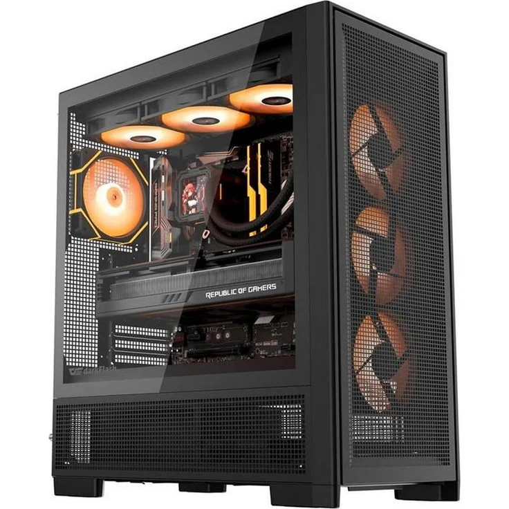 darkFlash AIRNOVA BLK +3F, Big-Tower Computergehäuse mit 3x 120-mm-Lüftern und USB-Typ-C-Anschluss, schwarz