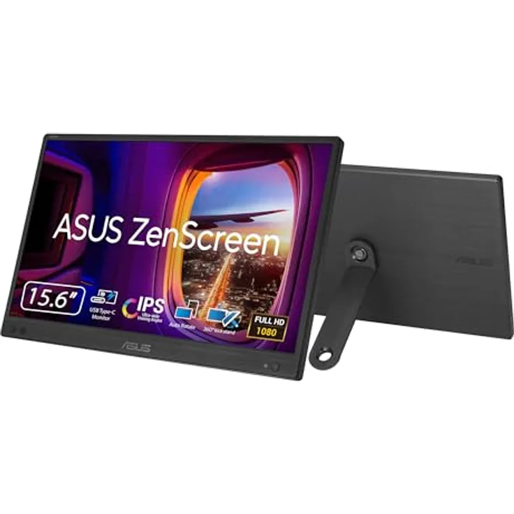 ASUS ZenScreen MB166CR - 15,6 Zoll tragbarer USB Monitor - Full HD, Typ-C, Autorotation, leichtes Design, 360° Kickstand, ZenScreen Sleeve - IPS Panel, 16:9, entspiegelt, schwarz