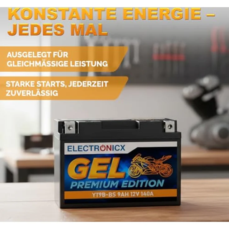 Electronicx GEL-YT9B-BS, GEL Motorradbatterie 9Ah 12V, wartungsfrei, tiefentladungsfest, rüttelfest, auslaufsicher für Motorräder, Roller, Quads und ATVs – Bild 4