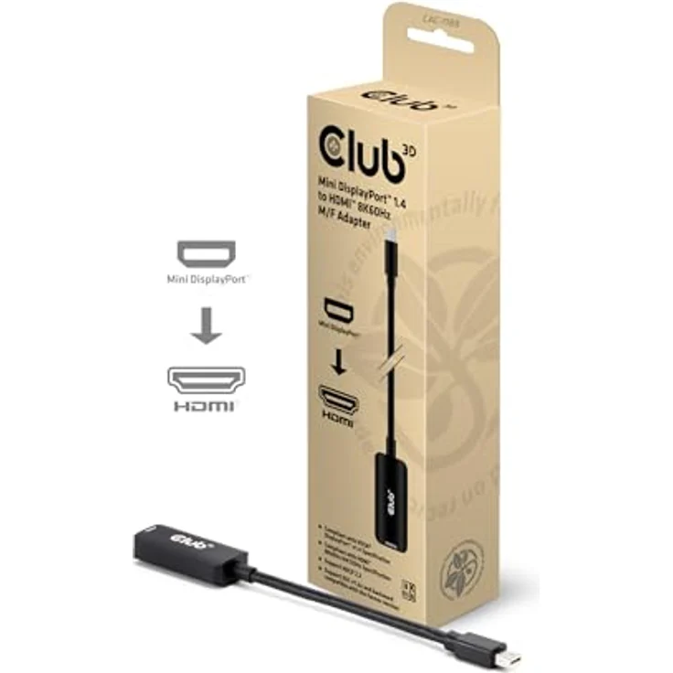 Club 3D CAC-1188 Mini DisplayPort 1.4 auf HDMI 4K120Hz/8K60Hz HDR Aktiver Adapter M/F - HDMI-Kabel mit HDCP 2.2 und dynamischem HDR10 – Bild 2