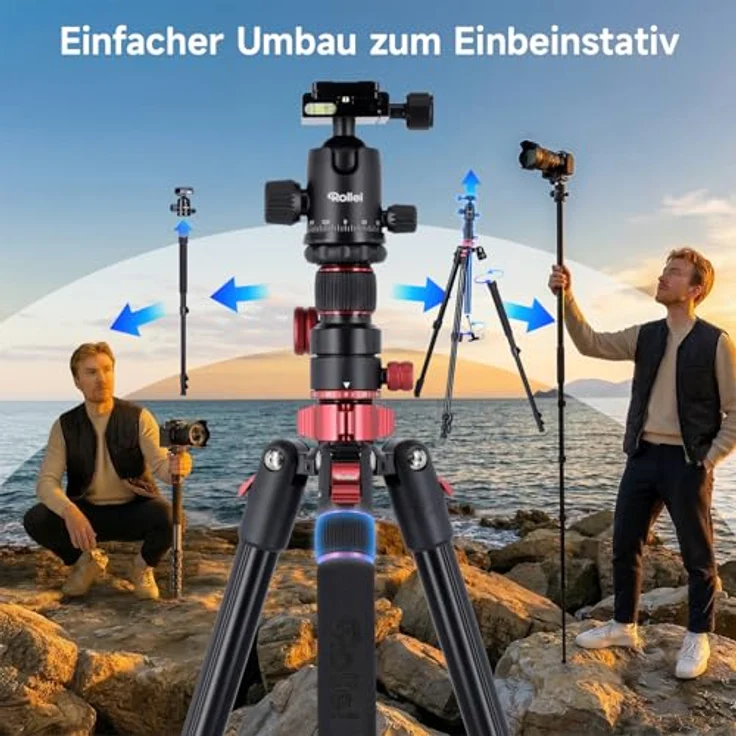 Rollei Compact Traveler No.2 XL, Foto Stativ aus Aluminium mit 213 cm Höhe, 360° Kugelkopf und Einbeinstativ-Funktion, leicht und tragbar – Bild 4