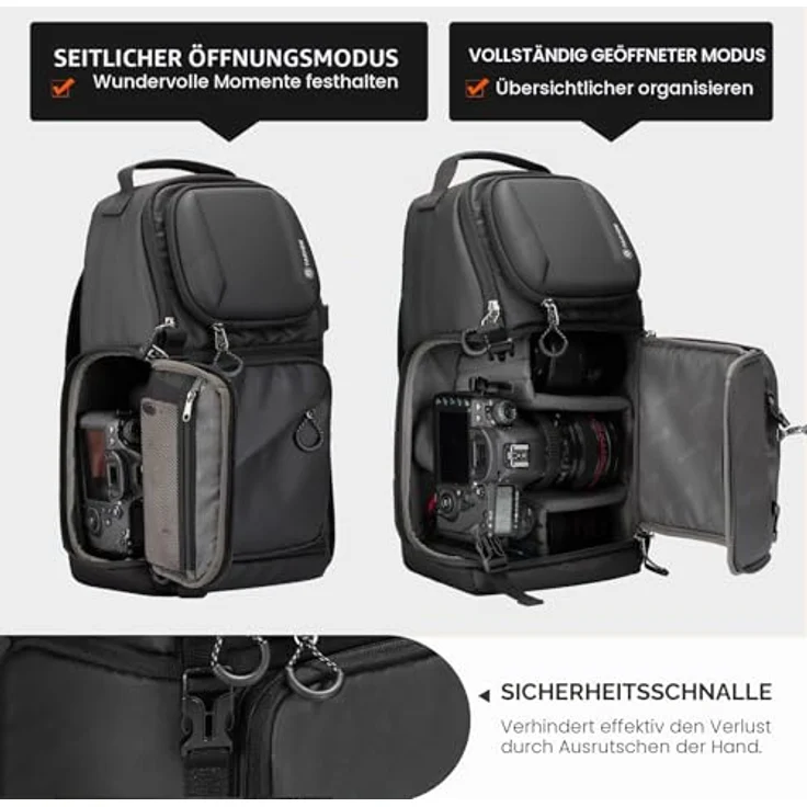 TARION TR-S Kameratasche Sling, wasserabweisende Schultertasche für DSLR/SLR mit Regenschutz, 9L Volumen, Schwarz – Bild 4