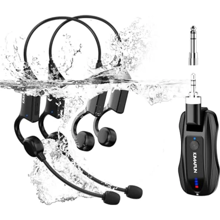 KIMAFUN GWP92, IP67 wasserdichtes drahtloses Fitness-Mikrofon mit 2,4G Übertragung und 5-6 Stunden Akkulaufzeit, ergonomisches Headset für Schwimmbad und Fitness-Sport