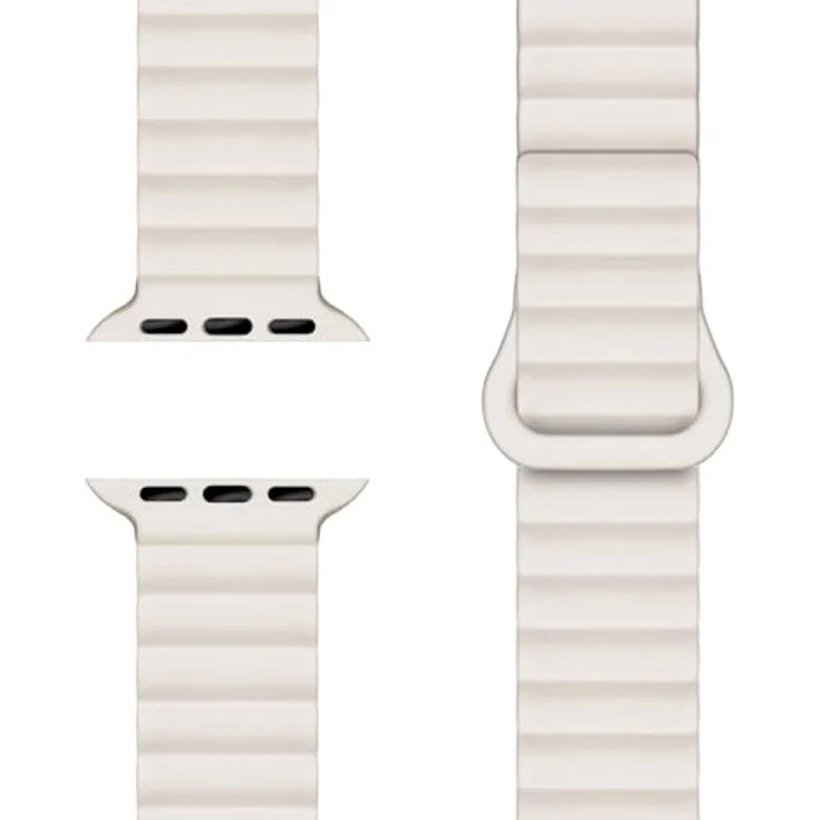 NALIA Core Magnet Armband für Apple Watch SE & iWatch Series 10-1, 38/40/41/42mm, Atmungsaktives Silikon Loop mit Rillen Design, Farbe: Polarstern Sandweiss – Bild 1