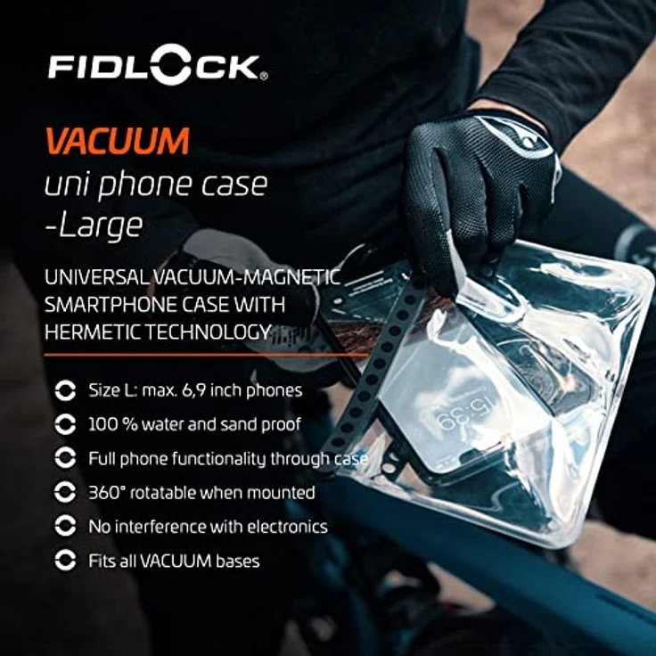 Fidlock Universal Vacuum Phone Case Größe L, Schwarz-transparent, wasser- und sanddicht, 360° drehbar – Bild 3