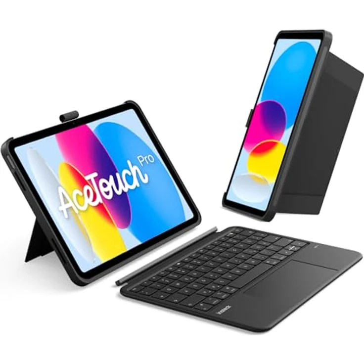 Inateck AceTouch Pro Hülle mit Tastatur für iPad 11 A16 (2025) und iPad 10. Gen (2022), Abnehmbar, 5,1" Touchpad, Vertikaler/Horizontaler Ständer, QWERTZ, Schwarz – Bild 1