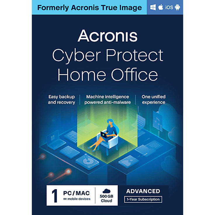 ACRONIS True Image Advanced Abonnement 1 Computer, 500 GB Cloud-Speicher, Jahr, integrierter Schutz gegen Cyberbedrohungen