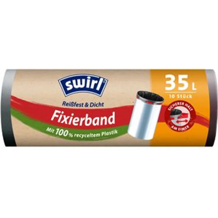 Swirl Müllbeutel 35 Liter, mit Fixierband, schwarz, 10 Stück