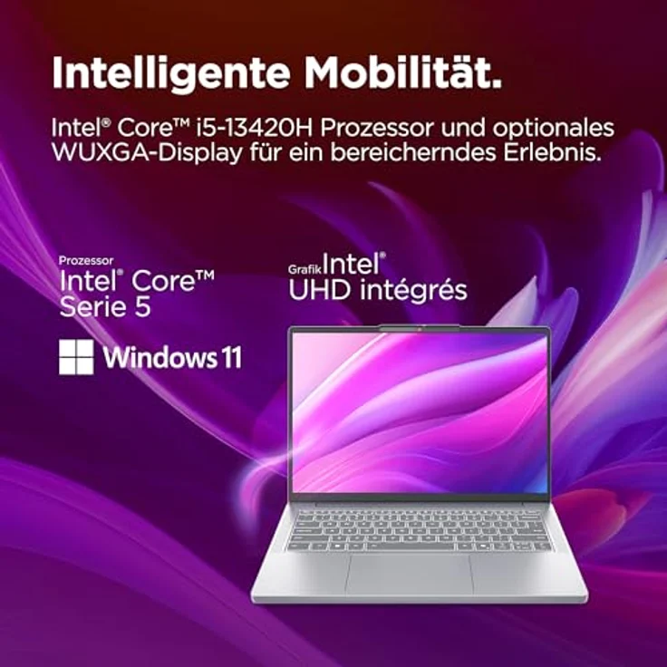 Lenovo IdeaPad Slim 3i Laptop, 14" WUXGA Display, Intel Core i5 13420H, 16GB RAM, 512GB SSD, Intel UHD Grafik, Windows 11, QWERTZ, Luna Grau, 3 Monate Premium Care – Bild 2