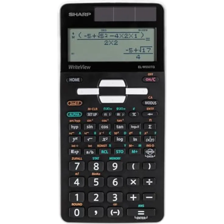 SHARP EL-W550TG Wissenschaftlicher Schulrechner, Solar-/Batteriebetrieb, WriteView, 258 Funktionen, Schwarz