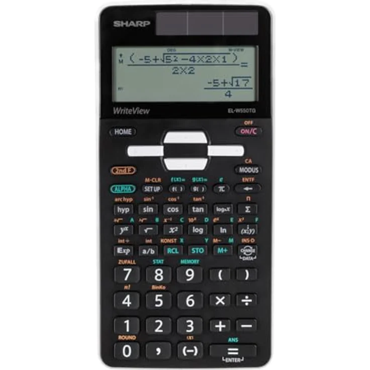 SHARP EL-W550TG Wissenschaftlicher Schulrechner, Solar-/Batteriebetrieb, WriteView, 258 Funktionen, Schwarz – Bild 1