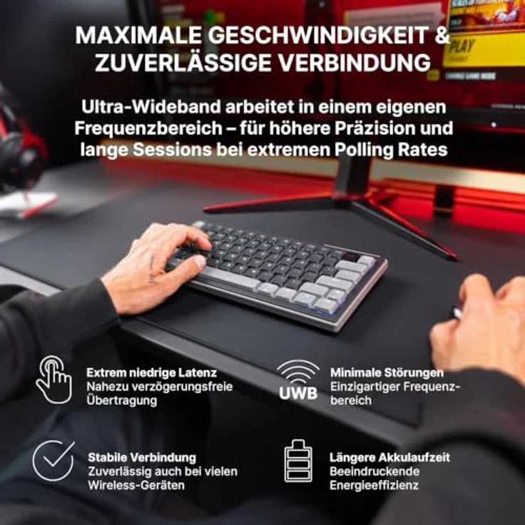 CHERRY XTRFY K63W Pro Compact Ultra-Wideband Tastatur, Kabellos mit MX Low Profile 2.0 Red-Switches, 8000 Hz Polling Rate, 6000 mAh Akku – Bild 3