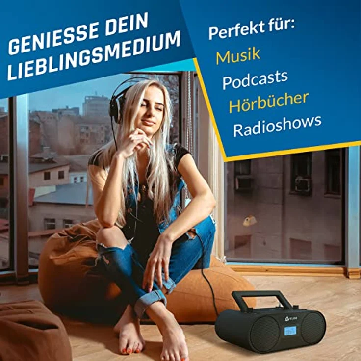 KLIM Boombox B4 Radio mit CD Player + AM/FM Radio, Bluetooth, AUX, USB in Schwarz – Bild 4