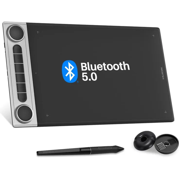 HUION Inspiroy Dial 2, Bluetooth Grafiktablett mit Dual Double Controller, 6 programmierbaren Tasten und hochwertigem PW517 Stift