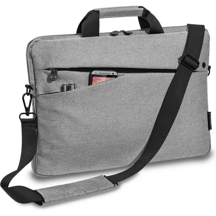 PEDEA Laptoptasche FASHION, Umhängetasche mit dicken Polsterung und fleeceartigem Innenfutter, grau/schwarz – Bild 1