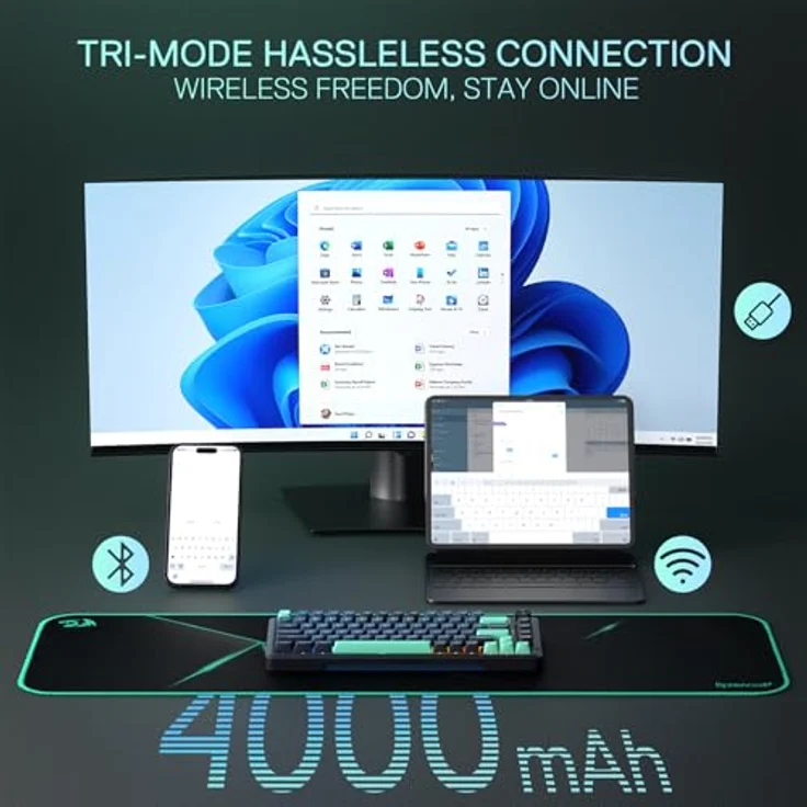 Redragon K724 PRO, kabellose Gasket Gaming-Tastatur mit 1,14’’ TFT-Info-Display, 5-lagiger Geräuschdämpfung und linearen Switches, QWERTY-Layout – Bild 3