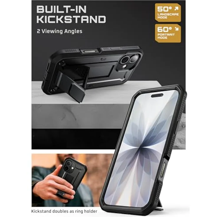 SUPCASE Unicorn Beetle Pro Hülle für iPhone 17, 360° Outdoor Schutzhülle mit Kamerasteuerungstaste, Displayschutz, Ständer und Gürtelclip, schwarz – Bild 5