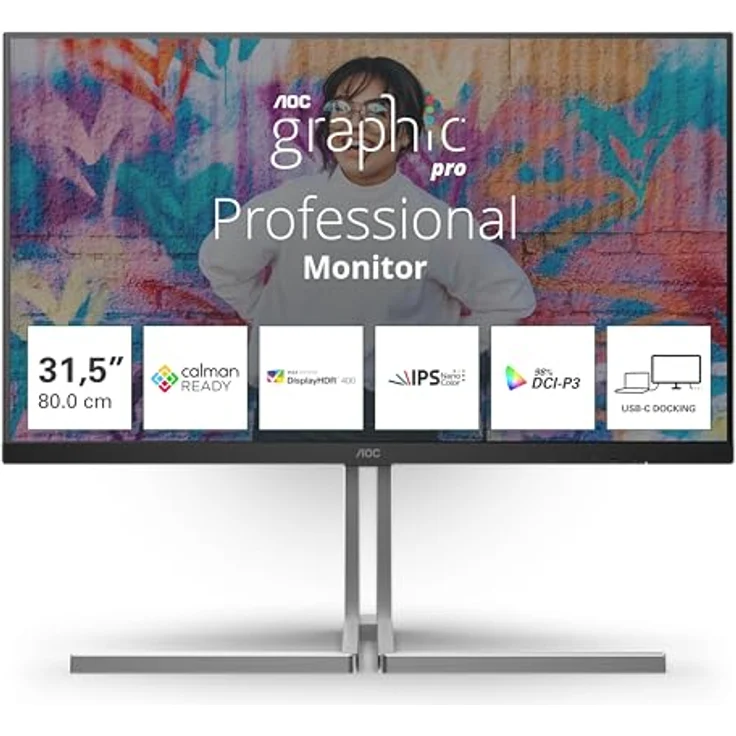 AOC U32U3CV - 32 Zoll UHD Nano IPS Monitor, höhenverstellbar, Lautsprecher, HDR400, schwarz – Bild 2