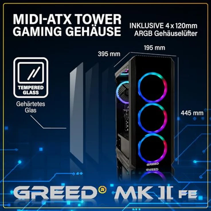 GREED MK2 FE - Gaming PC - AMD Ryzen 5 5500, RTX 5050 (8GB), 16GB DDR4 RAM, 512GB SSD, WiFi, Windows 11 Pro, 4,6 GHz – Bild 2
