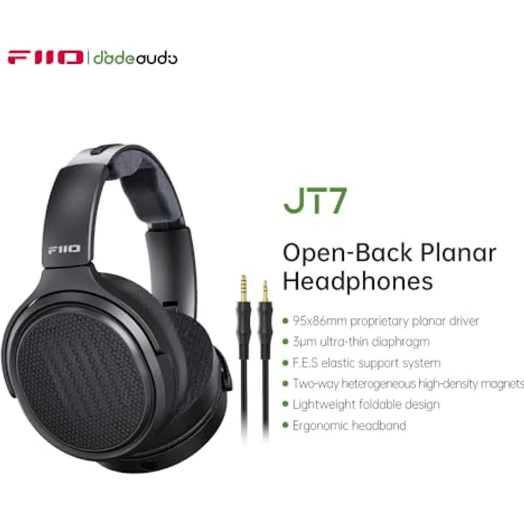 FiiO JT7, Kabelgebundene Planar-Magnet Kopfhörer mit Hi-Res-Audio-Zertifizierung, schwarz – Bild 2