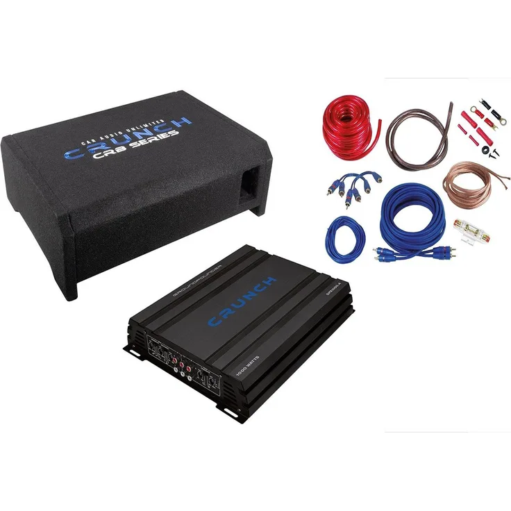 Crunch CBP 1000F BASSPACK - Flache Subwooferkiste + 4-Kanal Endstufe (200W) - Schwarz